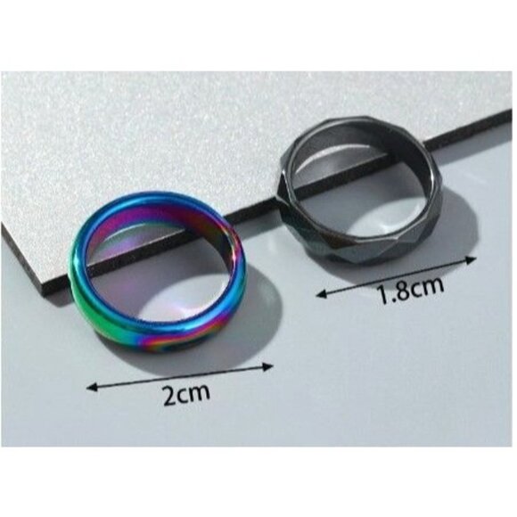Holographic and Hematite Look Rings QTY 2 - Picture 2 of 2